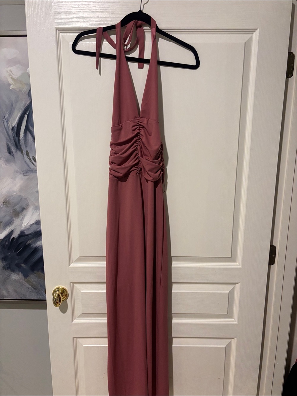 Fashion Nova Dusty Rose Halter Ruched Maxi Dress
